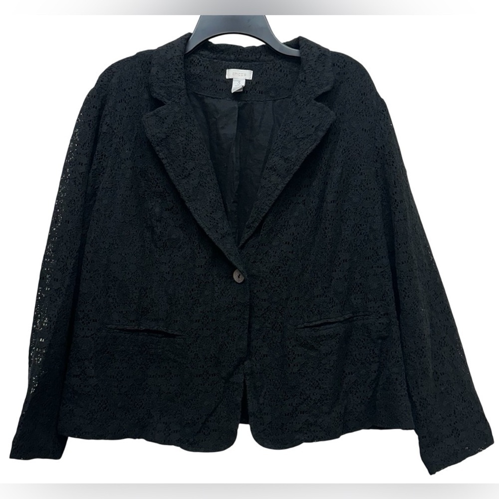 Chicos Elegant Eyelet Black Lace Women's Jacket Sz 3 Xtra Large XL